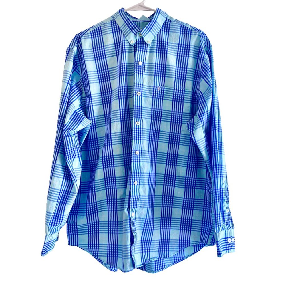 IZOD Premium Essentials NWOT Blue Pink Plaid Checkered Button Up L: $30